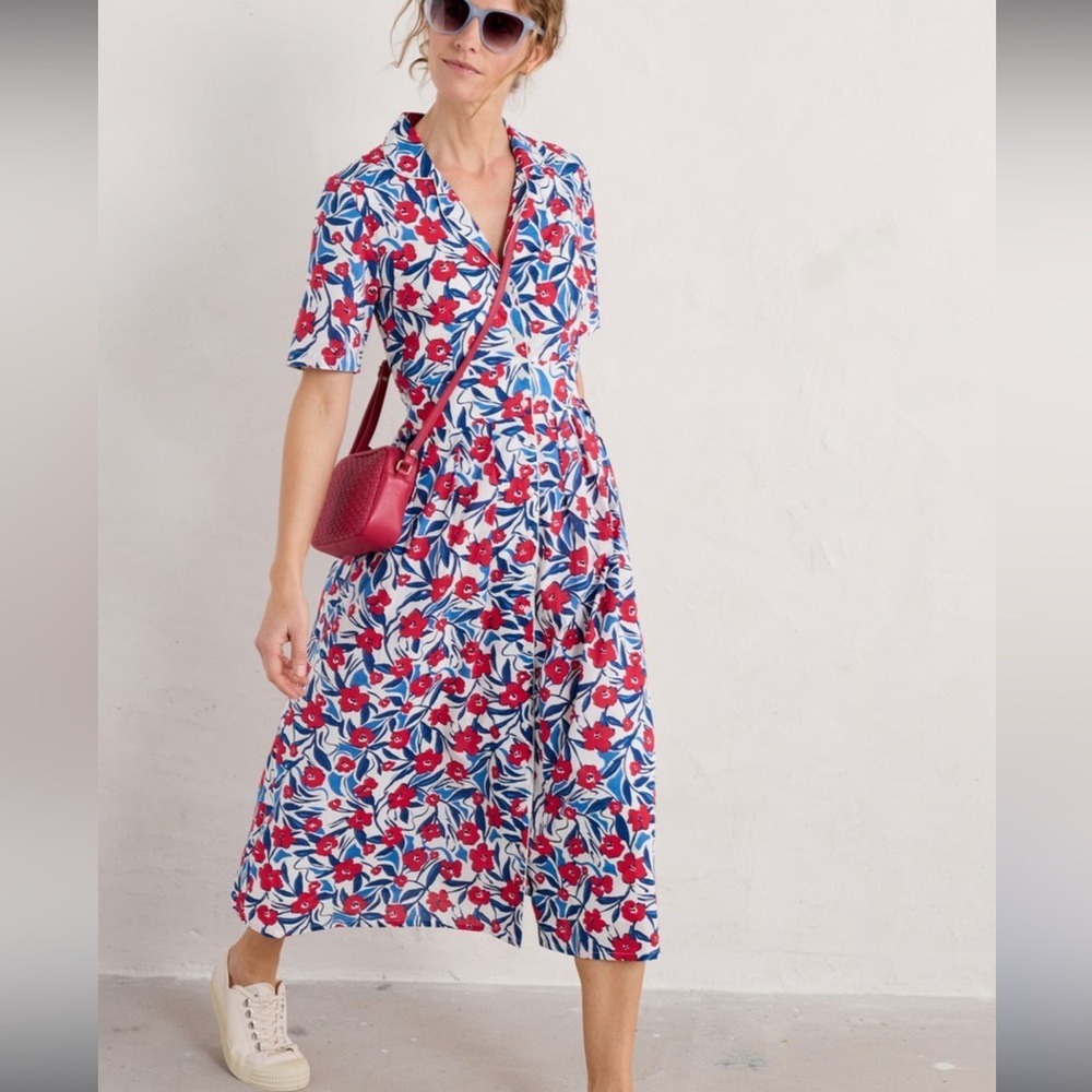 Seasalt Cornwall Womens Organic Cotton Lottie Charlotte Midi Dress Sz 6 Floral - Picture 8 of 10